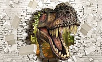 Флизелиновые три д фото обои 416x254 см Динозавр и 3D кирпичная стена (11463VEXXXL)+клей - вид 1 миниатюра