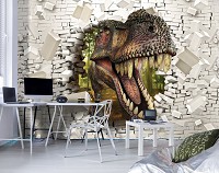 Флизелиновые три д фото обои 416x254 см Динозавр и 3D кирпичная стена (11463VEXXXL)+клей