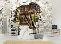 Флизелиновые три д фото обои 416x254 см Динозавр и 3D кирпичная стена (11463VEXXXL)+клей - вид 7 миниатюра