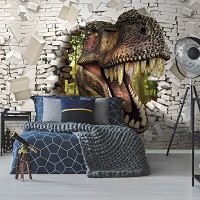 Флизелиновые красивые фото обои 254x184 см Динозавр и 3D кирпичная стена (11463V4)+клей