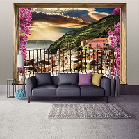 3д флизелиновые фотообои природа город 416x254 см Горный пейзаж с цветочного балкона (11464VEXXXL) +клей