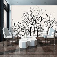 Флизелиновые фотообои на кухню 368x280 см Птицы на черной верхушке дерева (11465V10) +клей