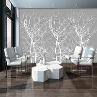 Флизелиновые фотообои фото природы 416x290 см Белые деревья на сером фоне (11467VEXXXXL) +клей