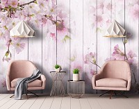 Флизелиновые фотообои для спальни 312x219 см Вишневые цветы на досках (11468VEXXL) +клей - вид 6 миниатюра