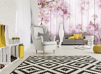 Флізелінові фото шпалери що миються під дерево 254x184 см Вишневі квіти на дошках (11468V4)+клей - вид 6 мініатюра