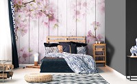 Флизелиновые фотообои в спальню 368x280 см Вишневые цветы на досках (11468V10) +клей