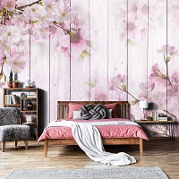 Флизелиновые фотообои для спальни 312x219 см Вишневые цветы на досках (11468VEXXL) +клей