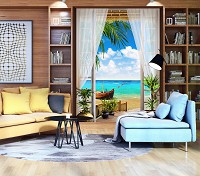Флизелиновые фото обои лето море 184x254 см 3D Вид с окна на пляж (11509V4A)+клей
