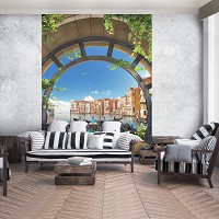 Флизелиновые фотообои на кухню 3D вид из окна на Венецию 184x254 см (11511V4A)+клей