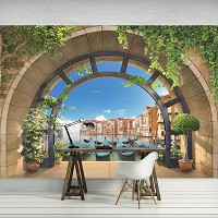Флизелиновые фотообои город в интерьере кухни 254x184 см 3D Вид на Венецию (11511V4)+клей - вид 6 миниатюра