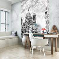 Флизелиновые фотообои с городами в интерьере 206x275 см Берлин (11513VEA)+клей