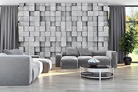 3d флизелиновые фотообои 368x280 см Каменная стена из квадратиков (11514V10) +клей