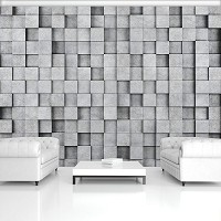 Флизелиновые фотообои 3д 368x254 см Каменная стена из квадратиков (11514V8) +клей