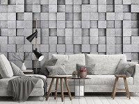 Флизелиновые фотообои 3д 312x219 см Каменная стена из квадратиков (11514VEXXL) +клей