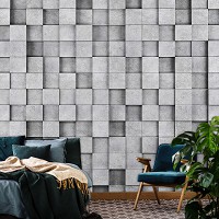 Флизелиновые фотообои 3д 416x290 см Каменная стена из квадратиков (11514VEXXXXL) +клей