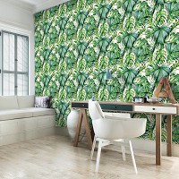 Красивые флизелиновые фотообои 416x254 см Узор из зеленых листьев (11544VEXXXL) +клей