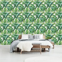 Листья пальмы флизелиновые фотообои 416x290 см Узор из зеленых листьев (11544VEXXXXL) +клей