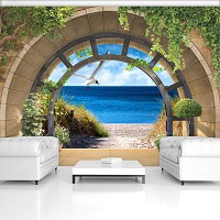 3д флизелиновые фотообои на стену пляж чайка 520x318 см Вид на море через арку (11551VEXXXXXL) +клей