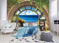 Лето пляж чайка флизелиновые 3д фотообои 416x290 см Вид на море через арку (11551VEXXXXL) +клей