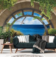 Флизелиновые 3Д фотообои пляж 416x254 см Широкая арка и море (11551VEXXXL)+клей