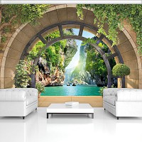 Флизелиновые 3д фотообои на кухню 312x219 см Вид через арку на море и скалы (11552VEXXL) +клей