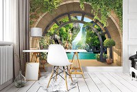 Природа флизелиновые 3д фотообои 416x290 см Вид через арку на море и скалы (11552VEXXXXL) +клей