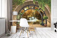 Флизелиновые фотообои 3д природа пейзаж 416x290 см Вид на осенний водопад (11553VEXXXXL) +клей