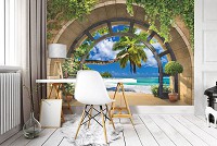 Флизелиновые фотообои на стену природа пейзаж море 460x300 см 3д Вид на пляж через арку (11554V12) +клей