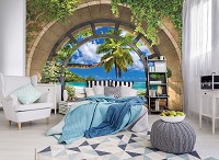 Флизелиновые фото обои 3Д 312x219 см Вид на море через арку (11554VEXXL)+клей