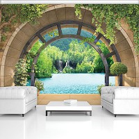 Флизелиновые 3 д фото обои природа 254x184 см Озеро и лес за аркой (11555V4)+клей - вид 7 миниатюра