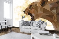 Флизелиновые фотообои искусство животные 368x280 см Львица готовая напасть в профиль на светлом фоне (11558V10) +клей