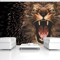 Флизелиновые фотообои с животными 368x280 см Лев вблизи на темном фоне (11561V10) +клей