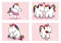 Флизелиновые фотообои в интерьере детские для девочек 416x290 см Коллаж из милых единорогов на розовом фоне (11586VEXXXXL) +клей - вид 1 миниатюра