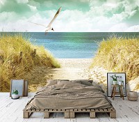 Флизелиновые фотообои 3D пляж в интерьере 312x219 см (11595VEXXL)+клей