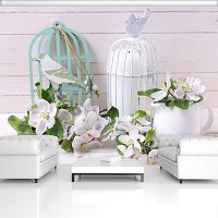 Флизелиновые фото обои 3D 254x184 см Цветы и клетки (11605V4)+клей