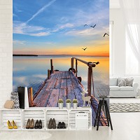 Флізелінові 3D фотошпалери з видом моря 206x275 см Дерев'яний міст (11619VEA)+клей