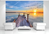 Флизелиновые фото обои 3D с птицами 416x254 см Деревянный мост (11619VEXXXL)+клей