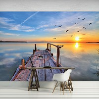 Флізелінові 3 д фото шпалери природа 312x219 см Дерев'яний міст (11619VEXXL)+клей
