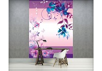 Флизелиновые фотообои в спальню 184x254 см Фиолетовый цветочный мотив (1163V4A)+клей