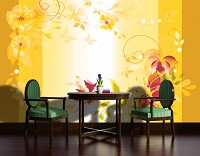 Фото шпалери геометричним малюнком 368х254 см Квіти на жовтому фоні (1164P8)+клей