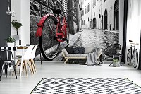 Флизелиновые 3Д фото обои город 368x254 см Красный велосипед (11675V8)+клей