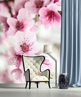 Расширяющие пространство флизелиновые фотообои 3д для зала 206x275 см Цветы вишни (1168VEA) +клей