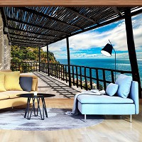 Флизелиновые фотообои 368x254 см 3Д Балкон с видом на море (11695V8)+клей