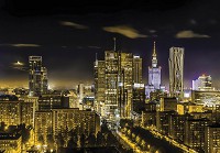 Флізелінові 3D фотошпалери для вітальні фото 416x254 см Міський горизонт Варшави (1169VEXXXL)+клей