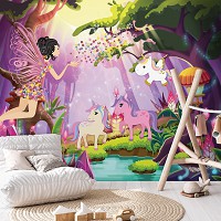 Флизелиновые фото обои с животным принтом 368x254 см Фея и единорог (11707V8)+клей - вид 8 миниатюра