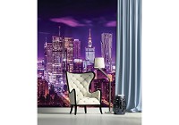 3д флизелиновые фотообои в интерьере гостиной 184x254 см Горизонт города Варшавы (1170V4A)+клей