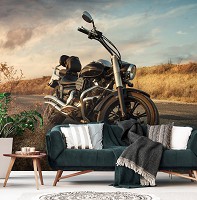 Флизелиновые 3d фото обои осенняя дорога Мотоцикл (11727V)+клей