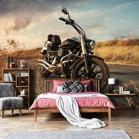 Флизелиновые 3d фото обои осенняя дорога Мотоцикл (11727V)+клей - вид 8 миниатюра