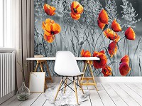 Флизелиновые фото обои природа 312x219 см Серое поле и красные маки (11746VEXXL)+клей