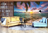 Флізелінові 3d фото шпалери морські хвилі 368x254 см захід (11748V8)+клей